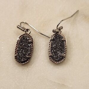 Kendra Scott Dangle Earrings Silver Tone Faux Drusy Quartz Black Sparkle Drop